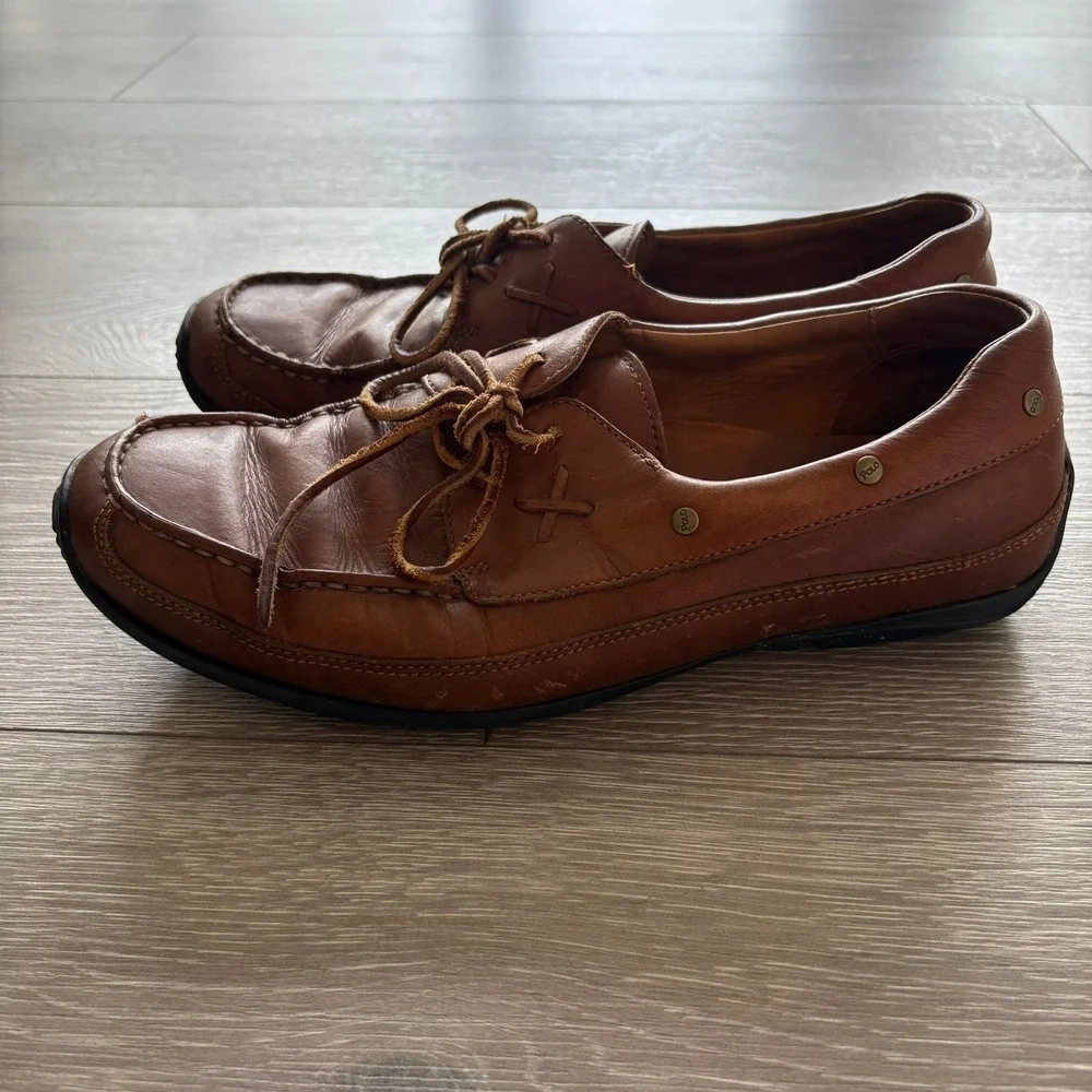 Polo Ralph Lauren Mens Tan Leather Boat Shoes Moc Toe Loafers AAM19420 9.5 D